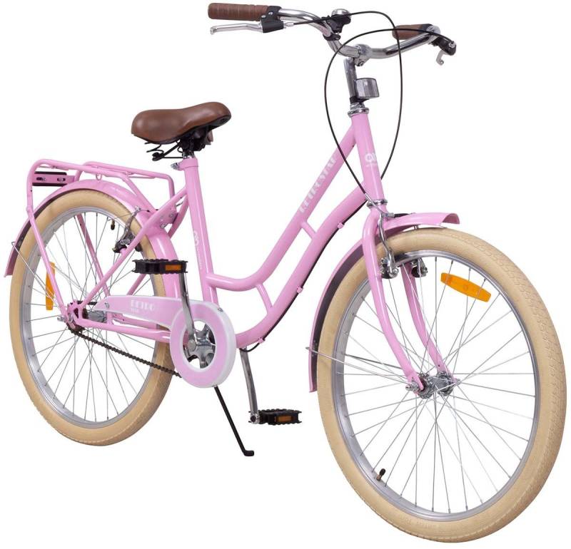 Actionbikes Motors Kinderfahrrad Mädchen Retrostar Kinder Fahrrad in Rosa, 1 Gang, ohne Schaltung, (Kinderfahrrad, Fahrrad ab 6 Jahren, Fahrrad Kinder, 1-tlg., Fahrrad für Kinder, Fahrrad Mädchen, Fahrrad mit Gepäckträger), gefederter Sattel, Gepäckträger, Reflektoren, Klingel von Actionbikes Motors