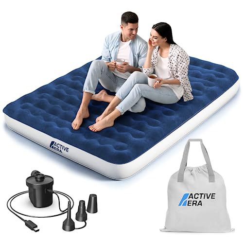 Active Era Luxus Camping Doppel Luftbett mit elektrischer Luftpumpe - Luftmatratze für 2 Personen mit tragbarer Akku Luftpumpe, USB Ladekabel und Tragetasche - 150 x 203 x 22 cm von Active Era