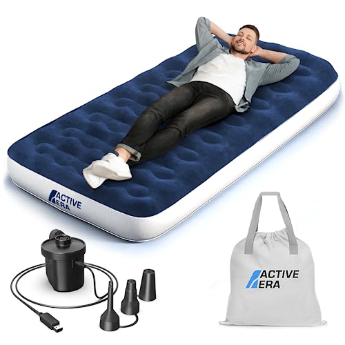 Active Era Luxus Camping Einzel Luftbett mit elektrischer Luftpumpe - Luftmatratze für 1 Person mit tragbarer Akku Luftpumpe, USB Ladekabel und Tragetasche - 99 x 203 x 22 cm von Active Era