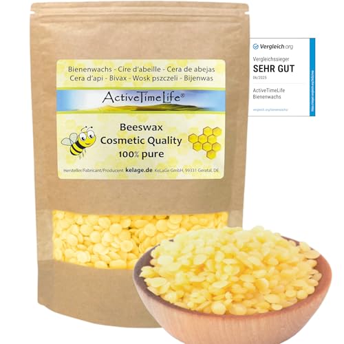 ActiveTimeLife® Bienenwachs Pastillen Bio gelb | Premium | 100 g ideal für Kosmetik Kerzen Cremes Salben Seifen Wachstücher - Das Original im praktischen Zip-Beutel von ActiveTimeLife