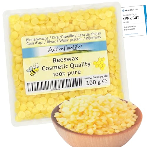 ActiveTimeLife® Bienenwachs Pastillen Bio gelb | Premium | 100 g ideal für Kosmetik Kerzen Cremes Salben Seifen Wachstücher - Nachfüllpack von ActiveTimeLife
