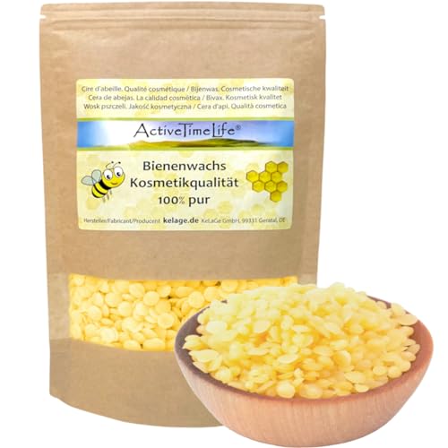 ActiveTimeLife® Bienenwachs Pastillen Bio gelb | Premium | 200 g ideal für Kosmetik Kerzen Cremes Salben Seifen Wachstücher - Das Original im praktischen Zip-Beutel von ActiveTimeLife