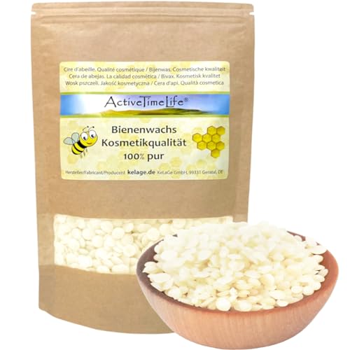 ActiveTimeLife® Bienenwachs Pastillen Bio weiß | Premium | 100 g ideal für Kosmetik Kerzen Cremes Salben Seifen Wachstücher - Das Original im praktischen Zip-Beutel von ActiveTimeLife