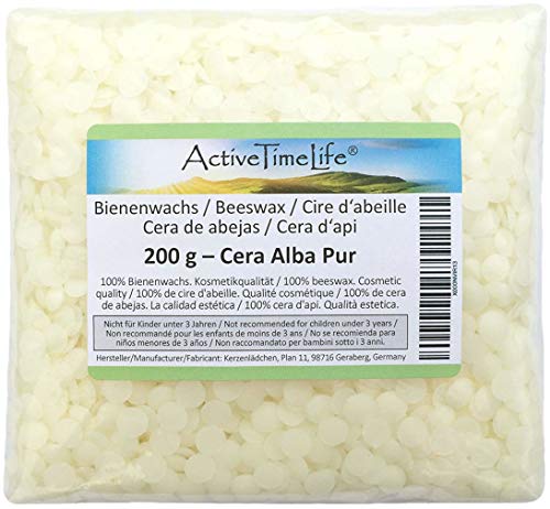 ActiveTimeLife® Bienenwachs Pastillen Bio weiß | Premium | 200 g ideal für Kosmetik Kerzen Cremes Salben Seifen Wachstücher - Nachfüllpack von ActiveTimeLife