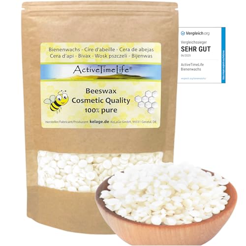 ActiveTimeLife® Bienenwachs Pastillen Bio weiß | Premium | 900 g ideal für Kosmetik Kerzen Cremes Salben Seifen Wachstücher - Das Original im praktischen Zip-Beutel von ActiveTimeLife