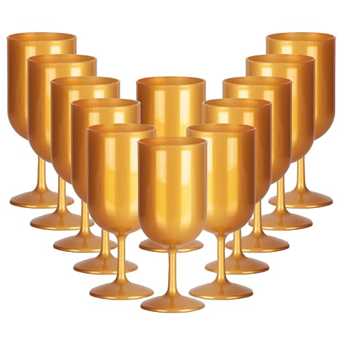 ActivoTex Weingläser aus Kunststoff. Gold Weingläser 180 ml Hartplastik Weingläser set 12 Ultra Resistent Weingläser für Geburtstage, Hochzeiten, Weihnachten, Grillfeste, Partys von ActivoTex