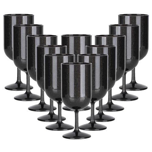 ActivoTex Weingläser aus Kunststoff. Schwarze Weingläser 180 ml Hartplastik Weingläser set 12 Ultra Resistent Weingläser für Geburtstage, Hochzeiten, Weihnachten, Grillfeste, Partys von ActivoTex