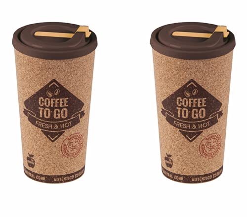 ActivoTex Wiederverwendbarer Thermobecher für Kaffee, 500 ml, 2 Stück, groß, Thermobecher mit Deckel, umweltfreundlich, mit Korkdeckel, für Büro, Reisen von ActivoTex