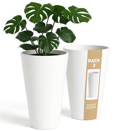 Hohe Blumentöpfe für den Außenbereich. Grosse 30 cm Töpfe für Zimmerpflanzen 2 Stück Große Hohe Plastikpflanztöpfe Übertopf aus kunsstoff für Blumen Hohe Töpfe für Innen (Packung 2 Einfarbig Weiß) von ActivoTex