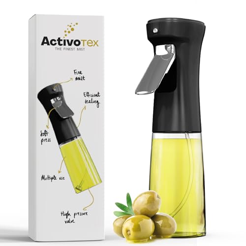 Ölsprüher für die Küche, öl sprühflasche Glas 240 ml, ölspray feiner Nebel, oil sprayer aus kochen, sprühflasche öl verfügt über ein Dichtungssystem das das Auslaufen von Öl verhindert (schwarz) von ActivoTex