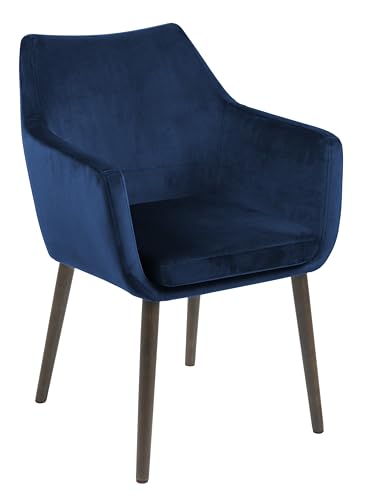 AC Design Furniture Trine Esszimmerstuhl in Blauem Samt mit Dunklen Eichenbeinen, 1 Stück, B: 58 x H: 84 x T: 58 cm, Akzentstuhl, Polsterstuhl, Wohnzimmermöbel, Esszimmermöbel von AC Design Furniture