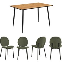 ACTONA GROUP Esszimmer-Set "Esspruppe, Speisetisch mit Wohnzimmerstühlen", (Komplett-Set, 5 St., 1x Tisch + 4x Stuhle), Rechteckig Esstisch + 4x Stühle, Wildeiche, waldgrün, 120x80x75 cm von Actona Group