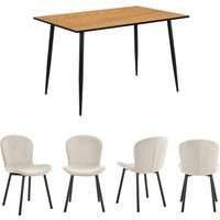 ACTONA GROUP Esszimmer-Set "Esspruppe, Speisetisch mit Wohnzimmerstühlen", (Komplett-Set, 5 St., 1x Tisch + 4x Stuhle), Rechteckig Esstisch + 4x Stühle, Wildeiche Melamin, beige, 120x80x75cm von Actona Group