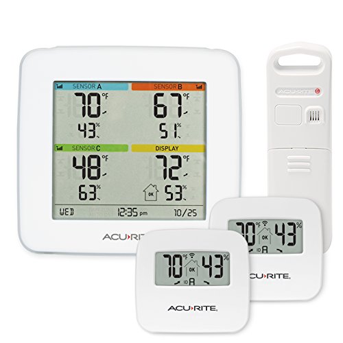 AcuRite 01094M Temperatur- und Feuchtigkeitstation mit 3 Sensoren für Innen- und Außenbereich 2 innen /1 außen von AcuRite