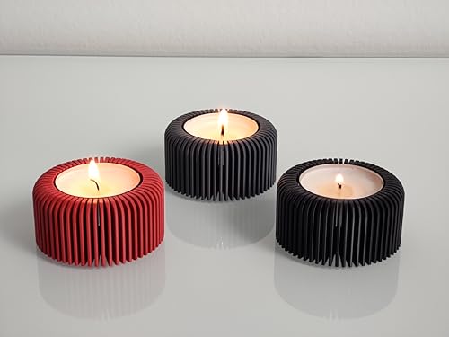 Teelichthalter (3er Set) - @AcubycArt - für kleine Teelichter - modernes Design (Rot, dunkel Grau, Schwarz, 3 cm) von AcubycArt