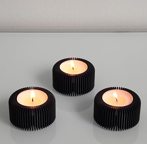 Teelichthalter (3er Set) - @AcubycArt - für kleine Teelichter - modernes Design (Schwarz, 3 cm) von AcubycArt