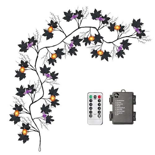 Acunny Halloween Lichterkette - Halloween Girlande Mit Kürbissen Fledermäusen LED - 8 Modi Batteriebetrieben Wasserdicht Deko Für Innen Außen Wohnzimmer Fenster Balkon Heimdekoration von Acunny