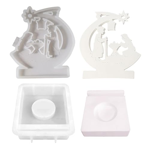 Acunny Weihnachts-Silikonformen, Weihnachtskrippen-Silikonformen, wiederverwendbare Form, einfache Entnahmeform | Antihaft-Kerzengießformen, sicher von Acunny