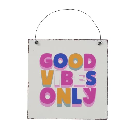 Boltze Home Deko Schild Blechschild mit Spruch "Good Vibes Only" 17x17cm Deko für Jugendzimmer Büro Metallschild mit Henkel zum Aufhängen Deko Geschenk für Wohnzimmer Esszimmer Sommergarten von Acura-Styles