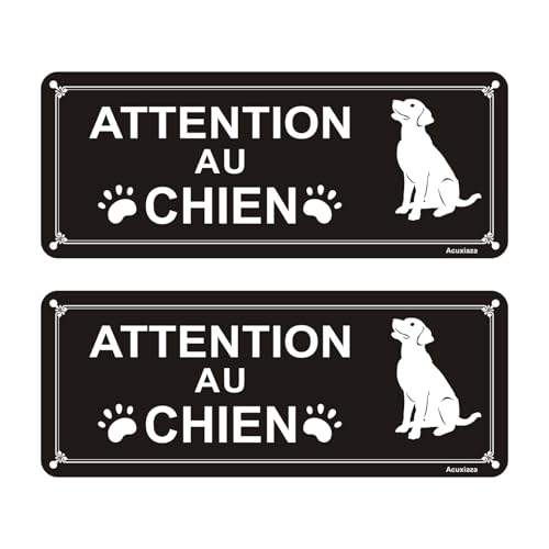 Acuxiaza Warnschild "Attention au chien" 25 x 10 cm, Reflektierend, Aluminium, Selbstklebend, Wasserdicht, UV-Schutz, 2 Stück von Acuxiaza