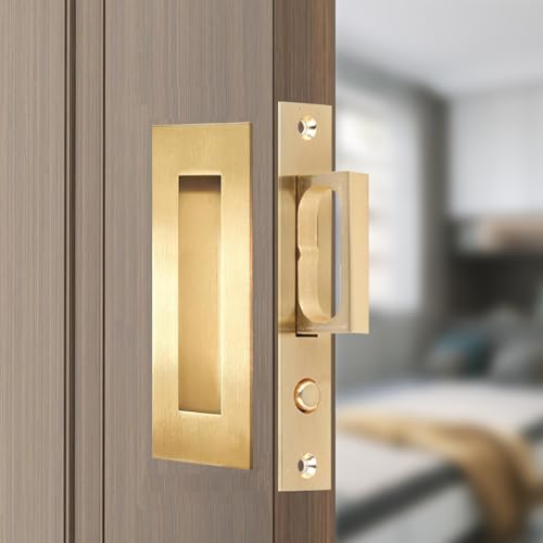 AcxdJnye Taschentür-Hardware, versenkte Fingerbündiggriffe mit Kantenzug, Schiebetürgriffe, robuster Kantenzug mit herausklappbarem Ringzug (Gold, 12,9 cm) von AcxdJnye