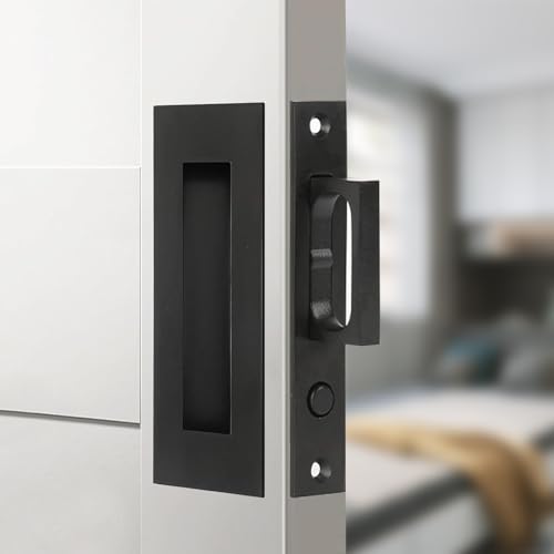 Taschentür-Hardware, versenkte Fingerbündiggriffe mit Kantenzug, Schiebetürgriffe, robuster Kantenzug mit herausklappbarem Ringzug (Schwarz, 15,2 cm) von AcxdJnye