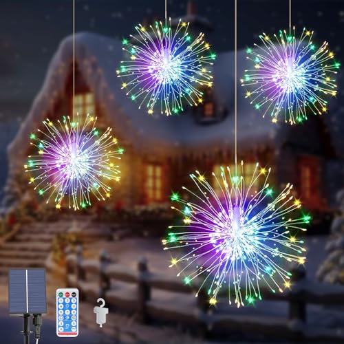 Acxilexy 4 Stück Solar Feuerwerk Lichterkette, 480 LEDs Wasserdicht hängende Feuerwerk Lichter, 8 Modi Feuerwerk Licht, Fernbedienung, Kupferdraht Feuerwerk Lichter für Außen Garten Baum Deko Acxilexy 4 Stück Solar Feuerwerk Lichterkette, 480 LEDs Wasserdicht hängende Feuerwerk Lichter, 8 Modi Feuerwerk Licht, Fernbedienung, Kupferdraht Feuerwerk Lichter für Außen Garten Baum Deko von Acxilexy