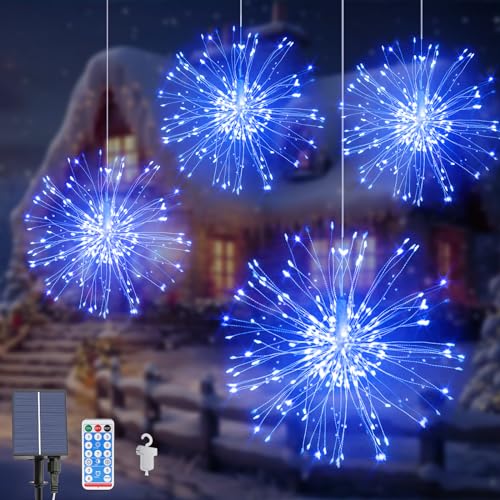 Acxilexy Solar Feuerwerk Lichterkette - 4 Stück, 480 LEDs Wasserdicht, 8 Modi, Fernbedienung, Kupferdraht - Für Außen, Garten, Baum Deko von Acxilexy