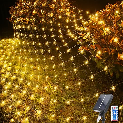 Acxilexy Lichternetz Solarleuchten Außen, 1,5 M x 1,5 M 96 LEDs Lichterkette Netz mit 8 Modi, Fernbedienung, Wasserdichte Lichterketten Vorhang für Weihnachten Hochzeit Garten Fenster Dekoration von Acxilexy