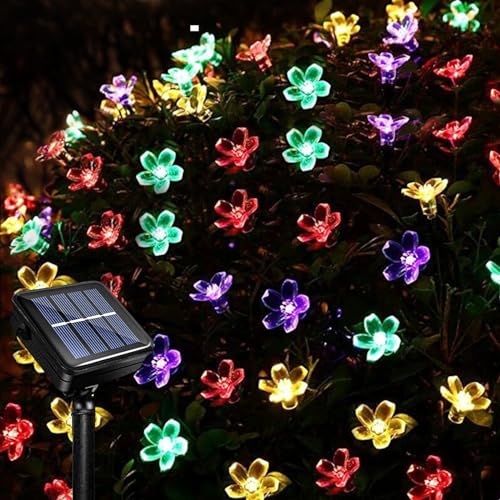 Acxilexy Solar Blumen Lichterketten Aussen, 12M 100LED Blumen-Lichterkette, 8 Modi Blühen Blume Lichterketten, Wasserdichte Kirschblüte Lichterkette für Hochzeit Patio Weihnachten Dekoration von Acxilexy