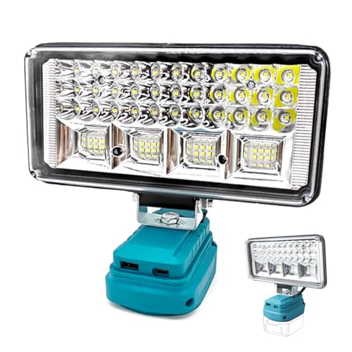 Kabellose Led Arbeitsleuchte Kompatibel mit Makita 18V, Akku Lampe mit USB & Typ C Ladeanschluss, Wasserdicht LED Akku Strahler für Notfälle Baustellen Garage Camping Autoreparaturen von Acxilexy