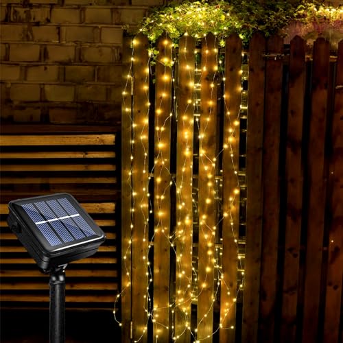 Solar Lichterkette, 10 Stränge 2M 200 LEDs Wasserdichte Lichterschweif, 8 Modi Glühwürmchen Bündel Lichter, Kupferdraht Wasserfall Lichterketten für Gießkanne Baum Balkon Außen Deko von Acxilexy