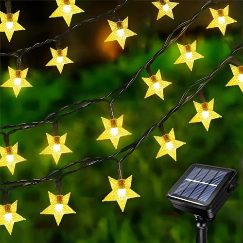 Acxilexy 12M 100LED Solar Sterne LED Lichterkette Außen, Lichterkette Garten Stern, 8 Modi und Wasserdicht, Led Solarlichterkette Sterne für Balkon Garten Weihnachts Innen Aussen Deko von Acxilexy