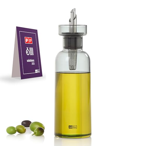 AdHoc BZ76 Ölspender oder Essigspender AromaPour aus Borosilikatglas in Grau | elegante Olivenölflasche mit Ausgießer aus Edelstahl | ideal auch für Kürbiskern-Öl oder Essig | luftdicht, 300 ml von AdHoc