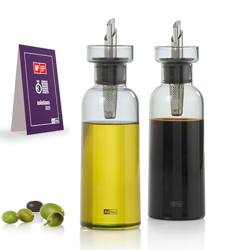 AdHoc BZ77 Set Ölspender oder Essigspender AromaPour aus Glas in Grau | elegante Olivenölflasche mit Ausgießer aus Edelstahl | ideal auch für Kürbiskern-Öl oder Essig | luftdicht, 300 ml AdHoc BZ77 Set Ölspender oder Essigspender AromaPour aus Glas in Grau | elegante Olivenölflasche mit Ausgießer aus Edelstahl | ideal auch für Kürbiskern-Öl oder Essig | luftdicht, 300 ml von AdHoc