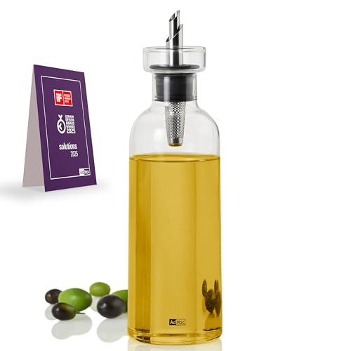 AdHoc BZ82 Ölspender oder Essigspender AromaPour aus Borosilikatglas | elegante Olivenölflasche mit Ausgießer aus Edelstahl | ideal auch für Kürbiskern-Öl oder Essig | luftdicht, 500 ml von AdHoc