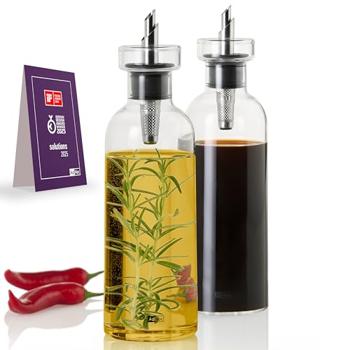 AdHoc BZ82 Set Ölspender oder Essigspender AromaPour aus Glas | elegante Olivenölflasche mit Ausgießer aus Edelstahl | ideal auch für Kürbiskern-Öl oder Essig | luftdicht, 500 ml von AdHoc
