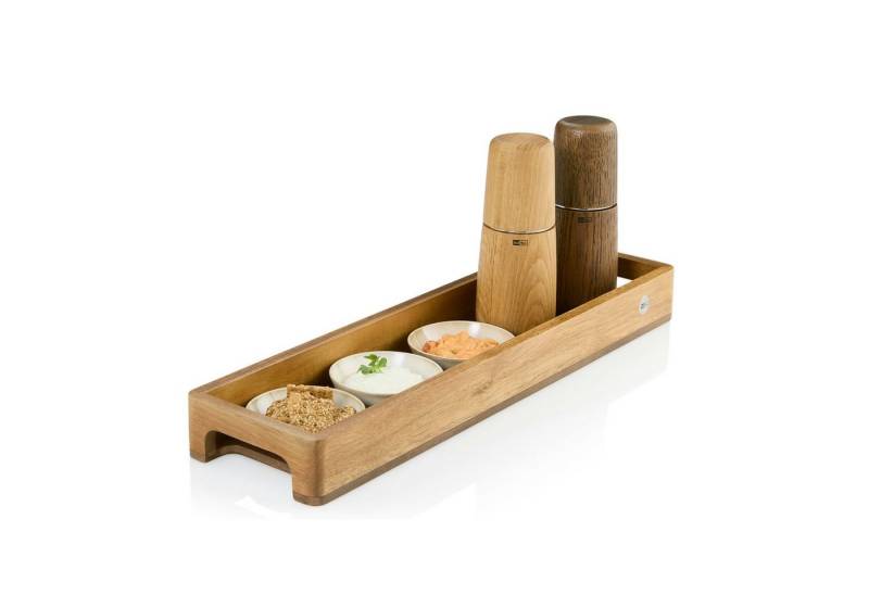 AdHoc Tablett SERVE SLIM, Akazienholz, Walnussholz, (1-tlg), hochwertiges Gewürz-, Getränke- oder Dekotablett 50x13 cm von AdHoc