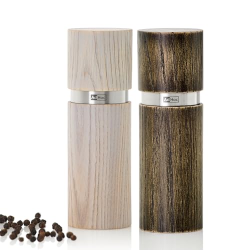 AdHoc Gewürzmühlen Geschenk-Set | hochwertige Pfeffermühle und Salzmühle TEXTURA ANTIQUE, weiß & braun, langlebiges Keramik Mahlwerk CeraCut®, Holz/Edelstahl von AdHoc