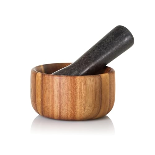 AdHoc MO41 Mörser mit Stößel TARU | Innovatives Set aus Akazienholz und Granit | Perfekt für Kräuter und Gewürze | Ø 11 cm von AdHoc