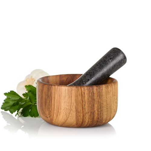 AdHoc MO42 Mörser mit Stößel TARU | Innovatives Set aus Akazienholz und Granit | Perfekt für Kräuter und Gewürze | Ø 13 cm von AdHoc