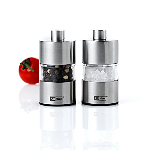 AdHoc MP31 Set Pfeffer- Und Salzmühle Minimill, Ceramic Mahlwerk Ceracut®, Edelstahl/Acryl (ohne Gewürz), D: 3,2 cm, H: 6,2 cm von AdHoc