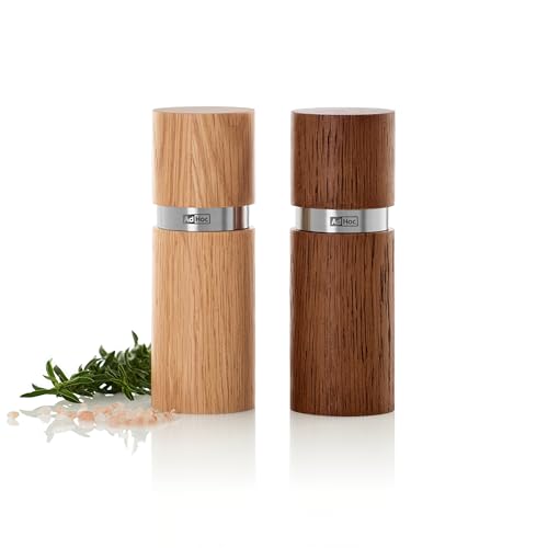 AdHoc MP463 Set Pfeffer- und Salzmühle Textura, CeraCut® Keramik Mahlwerk, Naturholz Eiche dunkel & hell von AdHoc