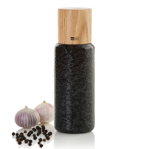 AdHoc MP611 manuelle Salzmühle oder Pfeffermühle YARA 18 cm | langlebiges Mahlwerk & edles Gehäuse aus Keramik und Holz | Mahlergebnis fein bis grob | simple Bedienung & modernes Design (Black) von AdHoc