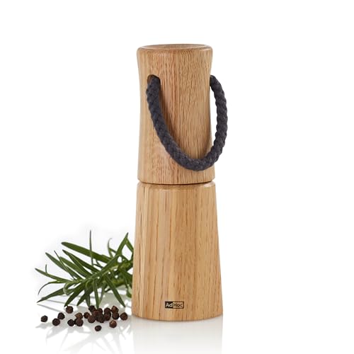 AdHoc MP830 manuelle Salzmühle oder Pfeffermühle YASO 17 cm | langlebiges Keramik Mahlwerk & edler Holzkorpus | Mahlergebnis fein bis grob | mit Tragegriff ideal für BBQ von AdHoc