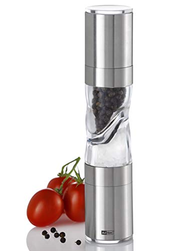 AdHoc MP900 DUOMILL PURE Salz- und Pfeffermühle | Edelstahl-Acryl Kombimühle mit langlebigen Keramikmahlwerken | Doppelmühle mit Aromaschutz & hochwertiger Geschenkverpackung in Silber von AdHoc