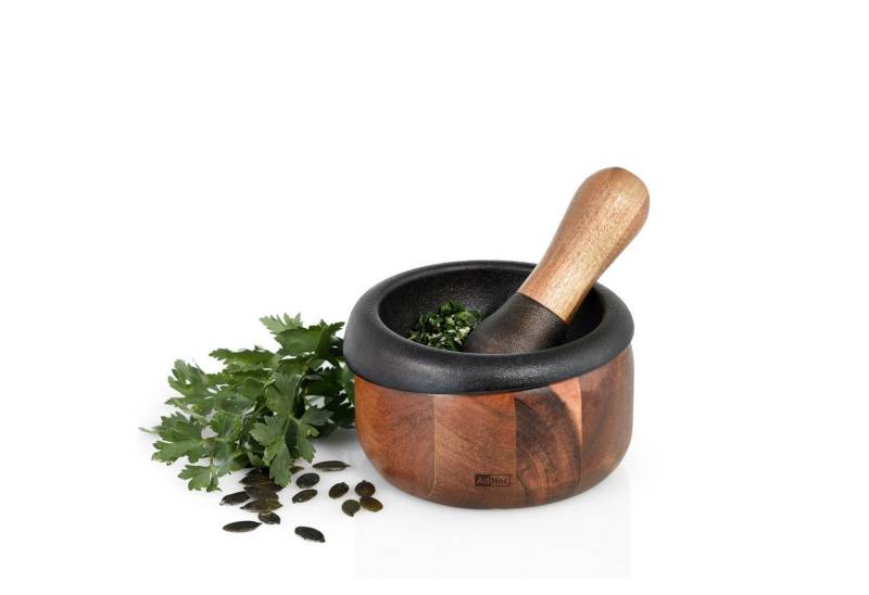 AdHoc Mörser aus Gusseisen und Holz CRUSH, (2-tlg), ideal geeignet für verschiedene Kräuter und Gewürze von AdHoc