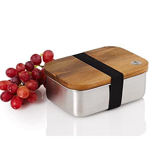 AdHoc SB21 Lunchbox COTTO, passend zu Schneidbrett COTTO, Akazienholz/Edelstahl/Polyester, L: 16,5 cm, B: 11 cm, H: 6,3 cm von AdHoc