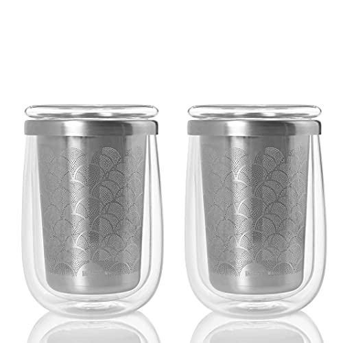 AdHoc Fusion Glass | Set 2x Teeglas und 2x Teefilter für losen Tee | 400ml Füllmenge, Borosilikatglas/Edelstahl von AdHoc