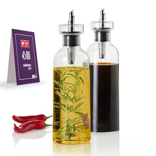 AdHoc BZ81 Set Ölspender oder Essigspender AromaPour aus Glas | elegante Olivenölflasche mit Ausgießer aus Edelstahl | ideal auch für Kürbiskern-Öl oder Essig | luftdicht, 300 ml von AdHoc